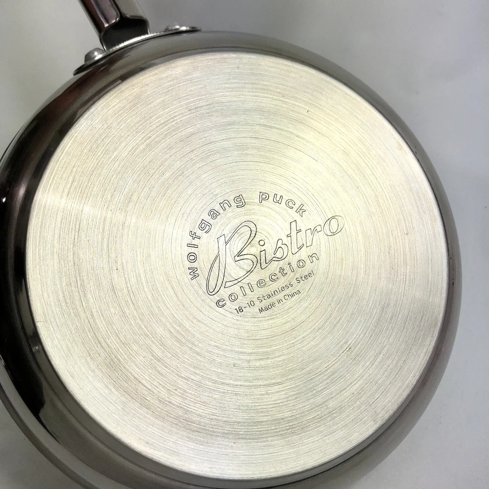 Wolfgang Puck mango largo acero inoxidable 10” sartén y espátula de una pieza usada Foto 3 de 4