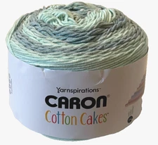 New Caron Cotton Cakes Self-Striping Yarn High Tide#57062/530 Yds/Worsted Wt (4)