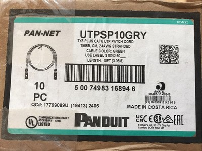 NEW 10 Pack - PANDUIT UTPSP10GRY TX6 PLUS CAT6 UTP PATCH CORD 10ft