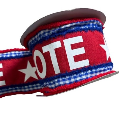 4'' Patriotic Vote Wired Ribbon 10yd Chenille Trim Gingham Wreath Floral RG08271