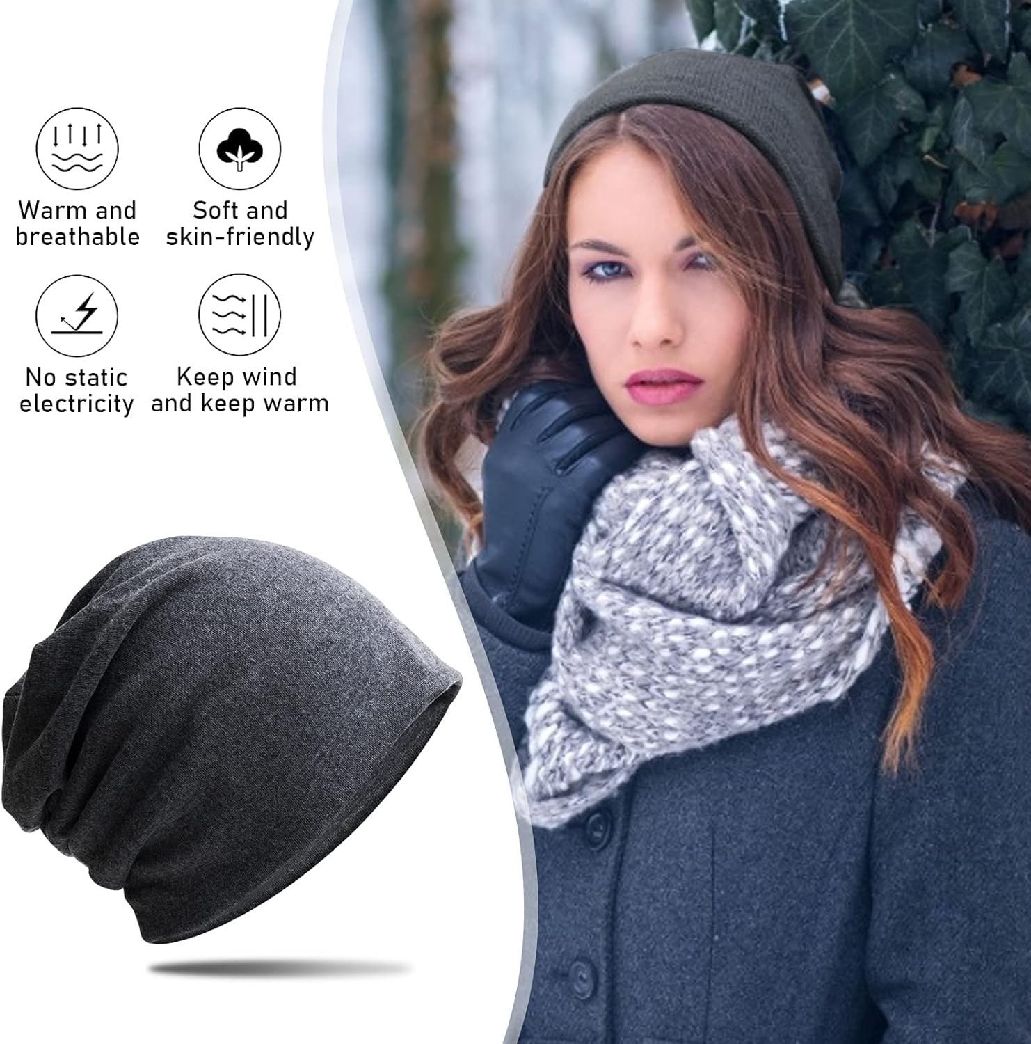 Unisex Slouch Beanie Hat Jersey Beanie Skull Cap Classic Baggy Hat Lightweight 