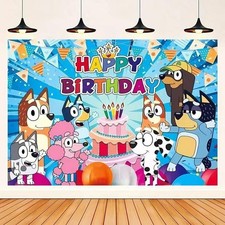 Blue Sheepdog Happy Birthday Backdrop,for Kids Birthday Party Decoration 5x3.2ft