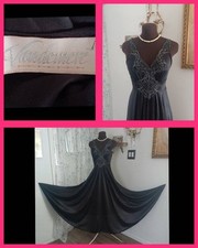 Vintage Vandemere Nightgown Dress Olga Style Black Lace Grand Sweep M Stunning