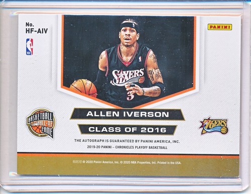 2019/20 PANINI CHRONICLES PLAYOFF AUTO ALLEN IVERSON 02/10 #HF-AIV - Picture 2 of 2