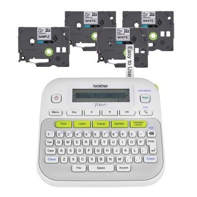 P-Touch, PTD210, Easy-to-Use Label Maker Bundle (4 Label Tapes Included), Whi...