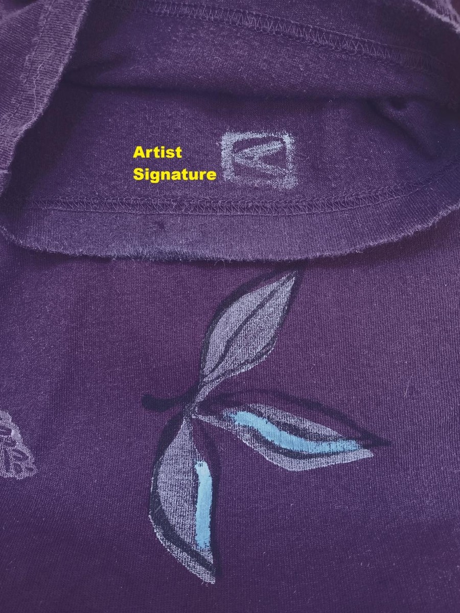 BLUE FISH 1998 SIMPLE Pant in Amaranth Kale -Sz 2 -HAND-PAINTED & Artist Signed! View 5