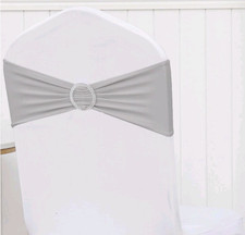 20 Grey Spandex Stretch Chair Sashes Bows with Slider Buckle Wedding Open Box