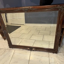 Picture Peddler Decorative Beveled Mirror w/ Ornate Carved Wood Frame 34” X 29”