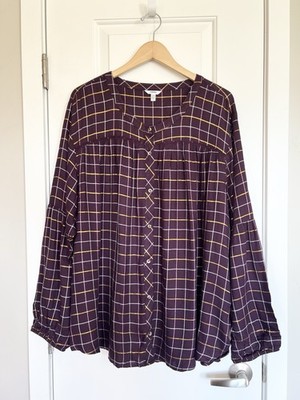 Sonoma Women s burgundy plaid blouse Size 3X Metallic Loose Relaxed fit Western