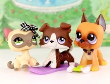 3Pc Mini Pet Shop Dog Collie Great Dane Shorthair Cat with Cute Accessories Gift