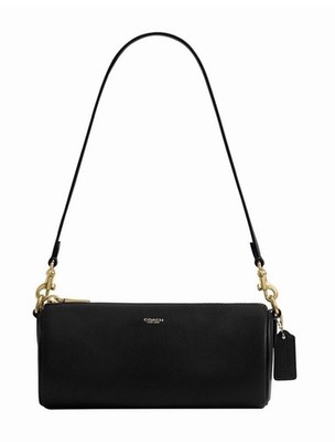 Coach Black barrel  Shoulder Bag Gold Hardware Zip Closure Detachable Strap