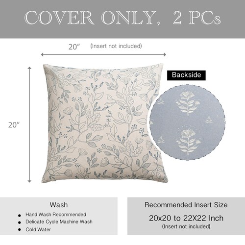 Coastal Blue Farmhouse Decorative Throw Pillow Cover 20x20 Set of 2, Floral C... - Picture 6 of 9