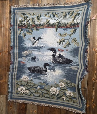  Vintage Goodwin Weavers  loon print throw blanket 48'' X62'' Made In USA
