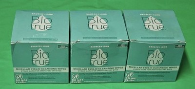 3Pk Bausch+Lomb Bio True Micellar Eyelid Cleansing Wipes 30 Wipes EACH Exp: 4/25