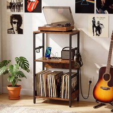 Record Player Stand with Charging Station 3-Tier Turntable Stand