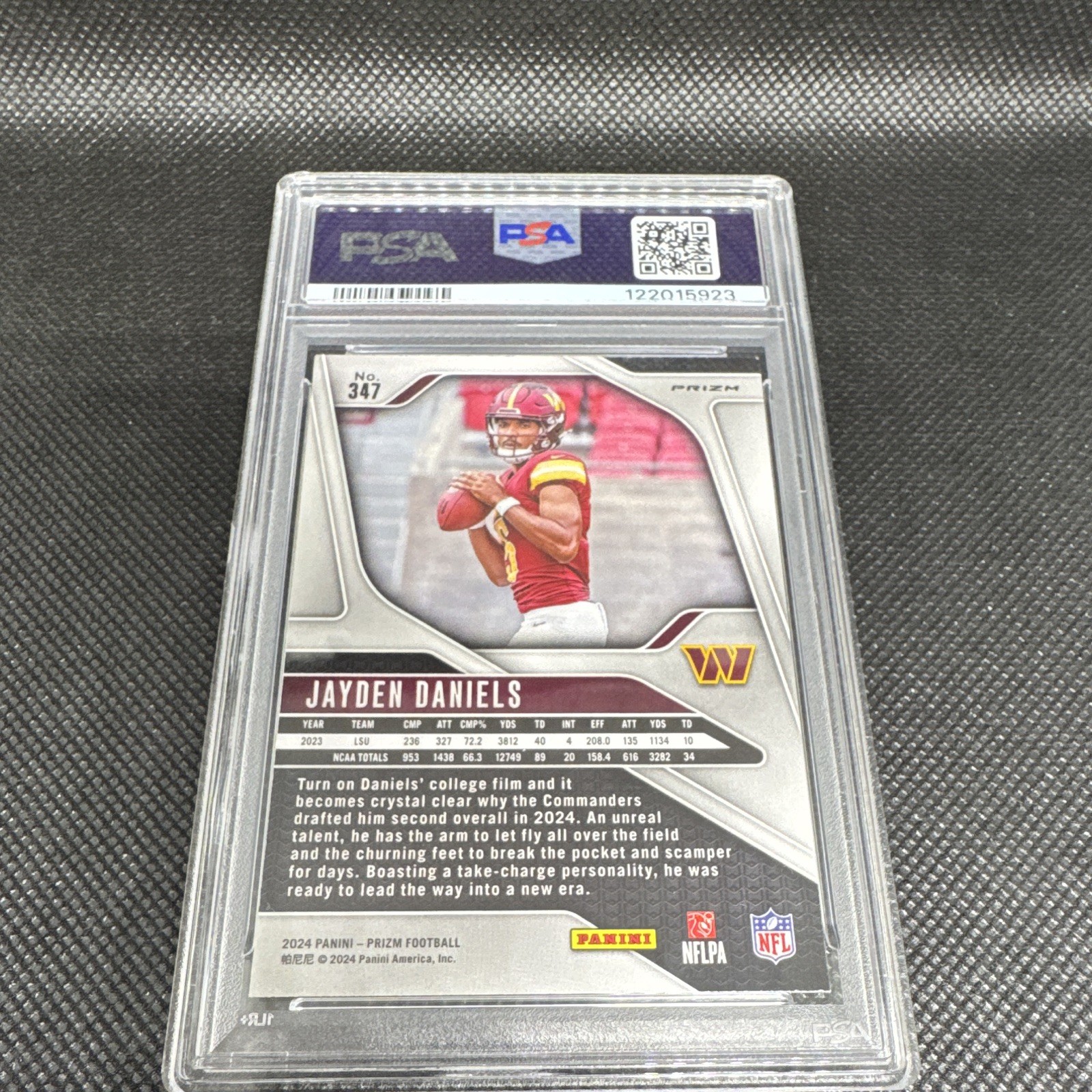 Panini 2024 Prizm Jayden Daniels Disco Prizm Rookie #347 PSA 9 view 2
