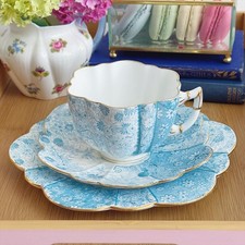 Antique Foley Wileman Jungle pattern trio (1x teacup, saucer, plate) daisy shape