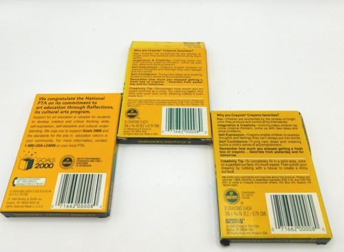 Vintage 8 pack of Crayola Primary Colors crayons in red, yellow, blue, and green, USA made with bold red and yellow branding.