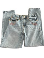 Levi Strauss Youth Girls High Rise Ankle Straight Adj Jeans SZ 12 Embroidered