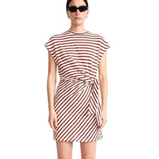 APIECE APART Nina Striped Twist Front Mini Dress Size M Red Henna Cream