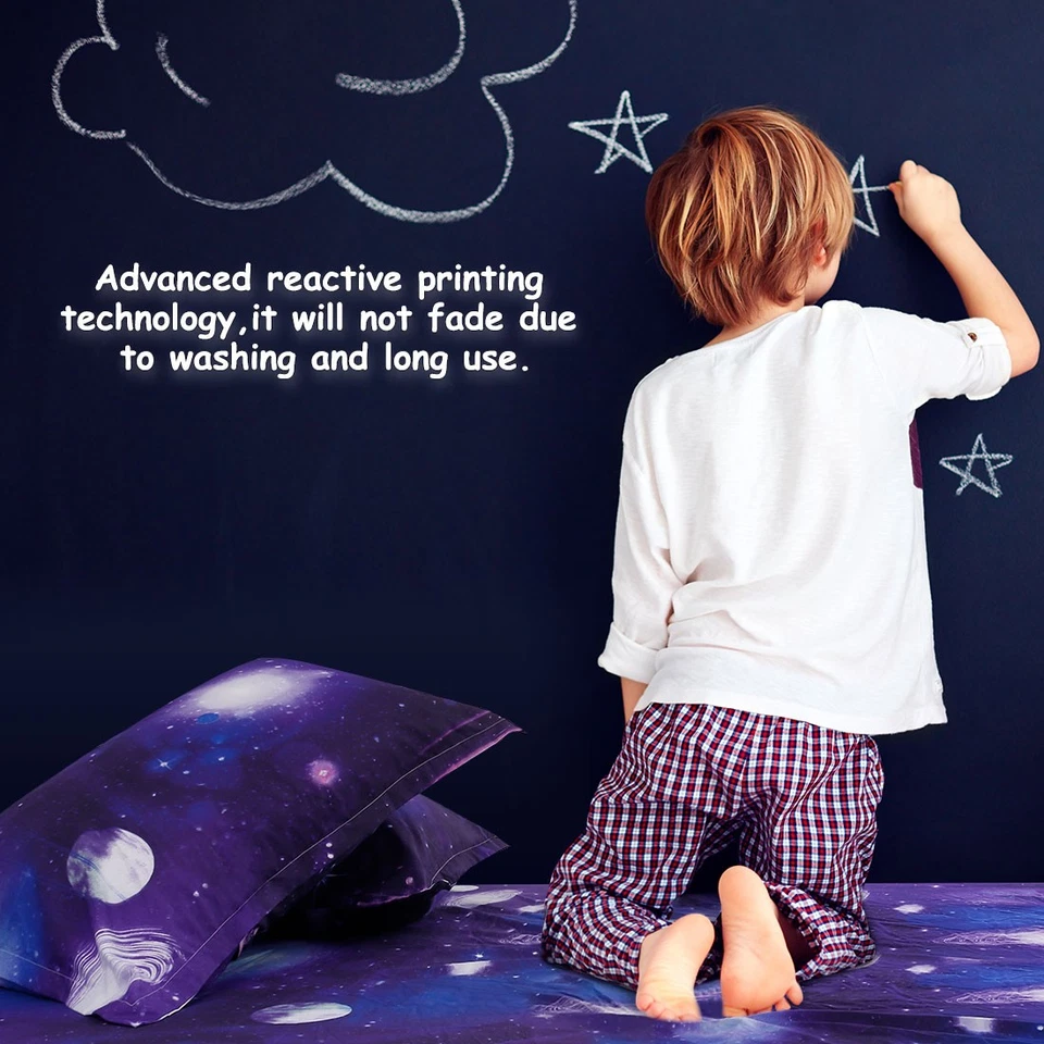 Juego de sábanas 4 piezas Galaxy Juego de sábanas suaves con fundas de almohada púrpura Foto 3 de 4