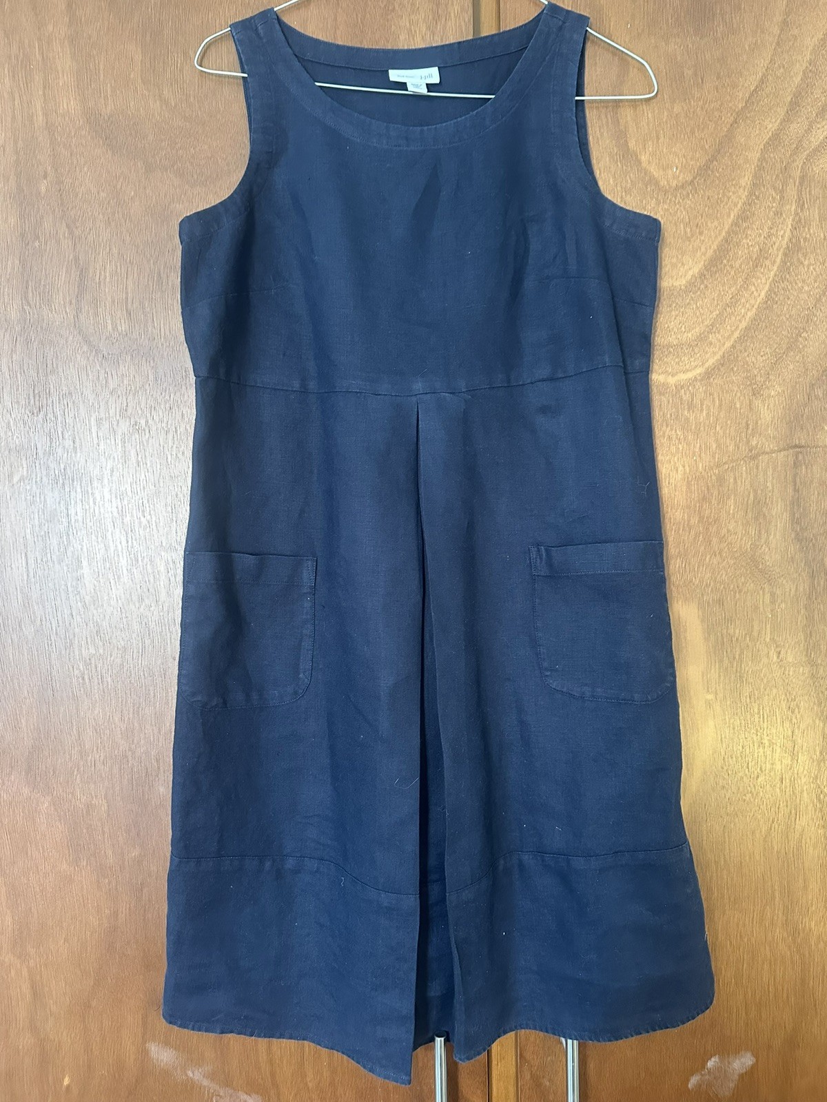 J Jill Love Linen Dress Womens Size XS Navy Sleeveless Pockets Lagenlook