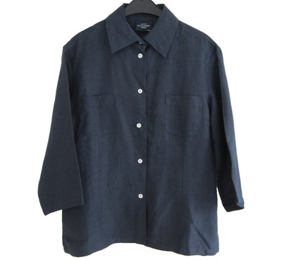 Bluse / Hemd von K.O.M.B.I. World Gr.M 38 / 40 dunkelblau mit 55% Leinen - TOP -