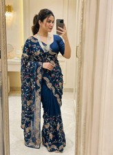 Bollywood Sari Indian Wedding Wear Party Blouse Pakistani Ethnic Designer Saree