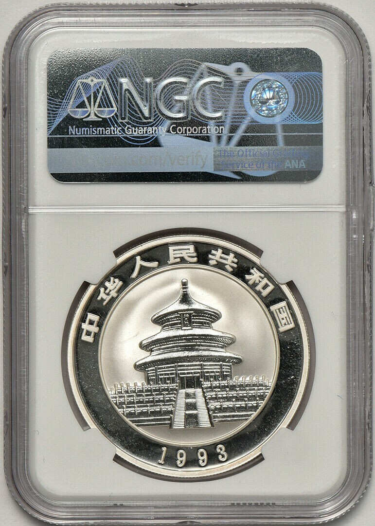 1993 Large Date 1oz Silver Chinese Panda, China PRC 10 Yuan, NGC