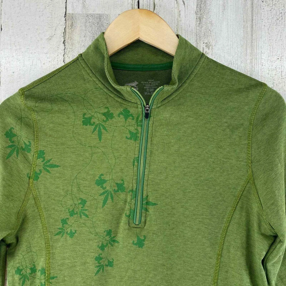 Pullover Atlético Horny Toad Mujer Pequeño Verde 1/4 Cremallera Floral Bolsillo Lateral con Cremallera Foto 2 de 4