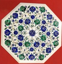 18" Marble table top pietra dura floral handcrafted marquetry work inlay
