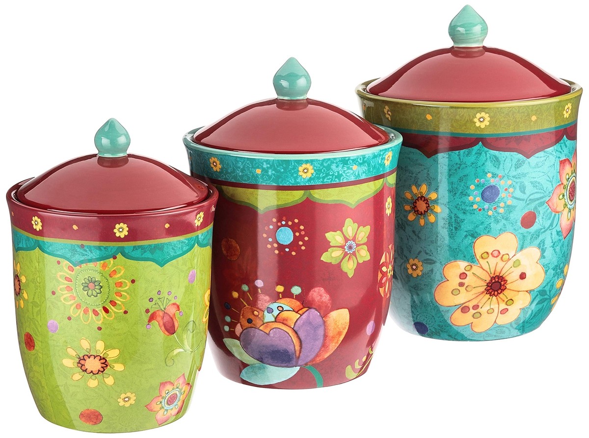 Sunset Canister Set 3piece Tunisian Food Kitchen Storage Canisters