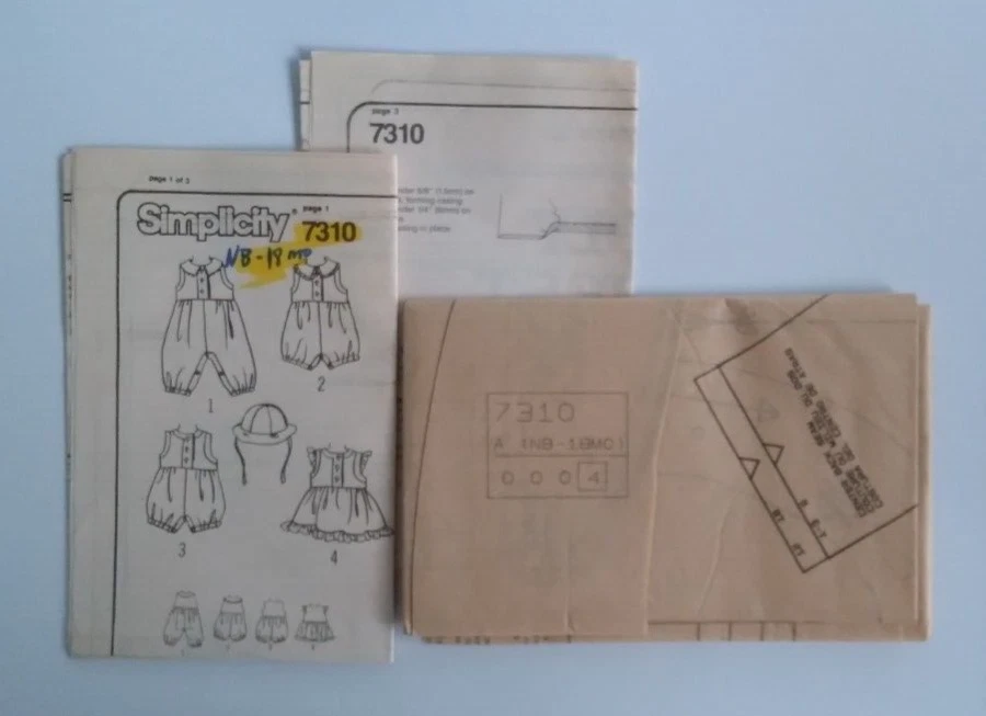 SIMPLICITY #7310 GIRLS SIZES NB - 18MOS DRESS ROMPER & HAT PATTERN UNCUT - Image 3 of 4