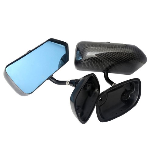 F1 Style Carbon Fiber Look Side Mirror – Burnt Blue Base For Street & Drift Cars