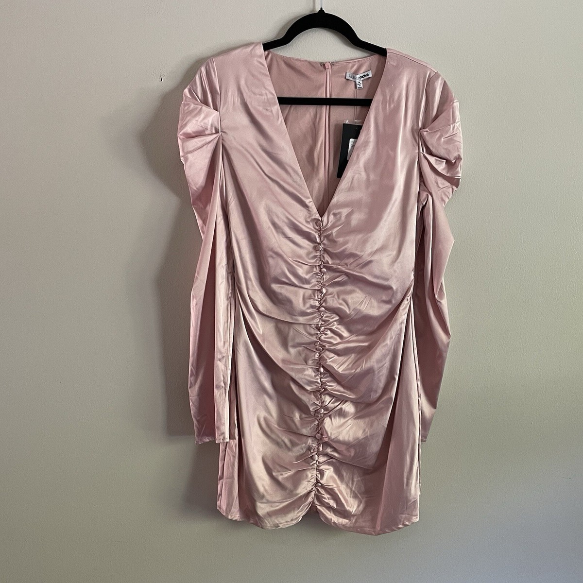 Fashion Nova M Pink Satin Puff Sleeves Romantic Nights In Paris Mini Dress  NWT | eBay