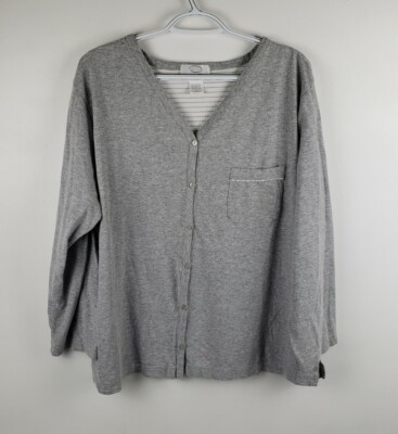 Oscar De La Renta Cardigan Sweater Button Up Chest Pocket Gray