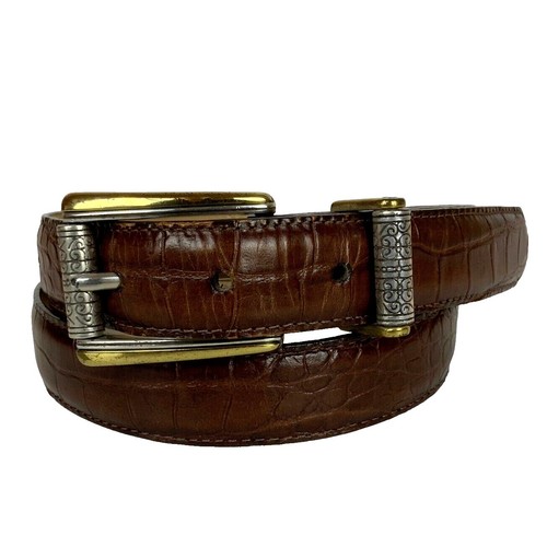 Vintage Talbots Belt Women\'s Small Brown Leather Croc skin embossed Gold buckle TALBOTS women main image 3