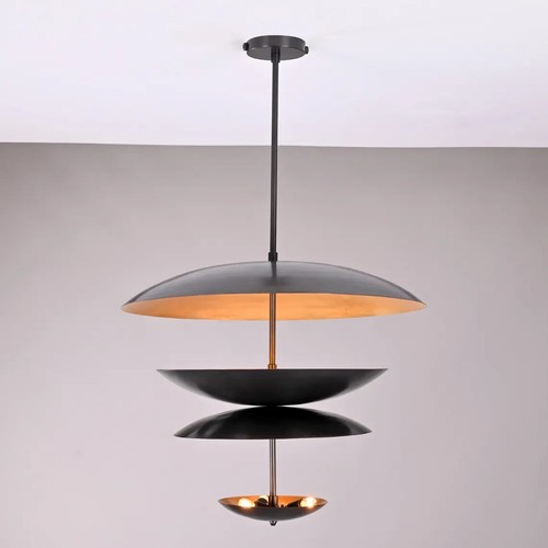 6 Lights Brass Disc Lamp Fountain Ceiling Pendant Mid Century Modern Raw Brass