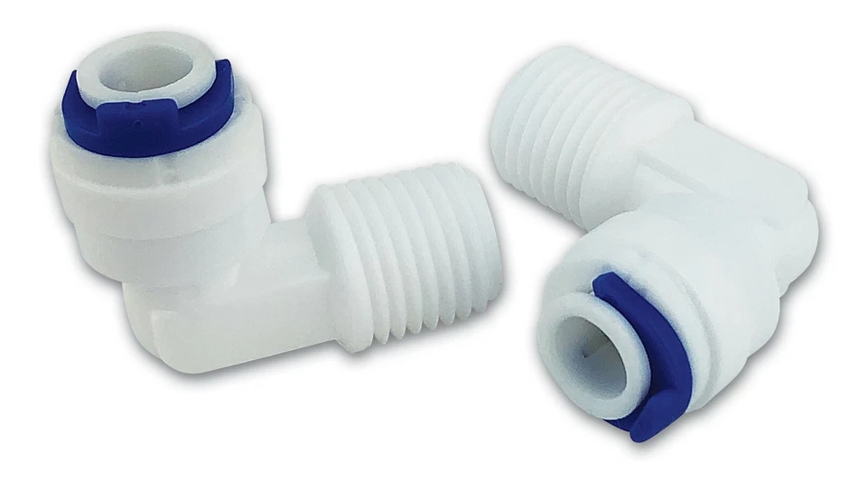 FINERFILTERS Push Fit Plastic Elbow Fittings for Drinking Water RO Systems 1/4" Male x 1/4"