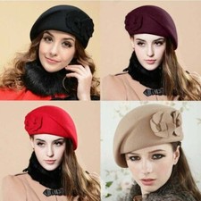 Women's vintage French style beret soft wool warm hat winterfallsoft felt lining