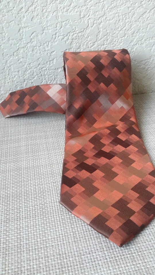 Corbata a cuadros John Ashford 100 % poliéster para hombre naranja marrón usada en excelente estado Foto 2 de 4