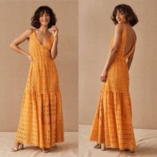 BHLDN x Free People Robinne Crochet Lace Maxi Dress Boho Yellow Orange Size M
