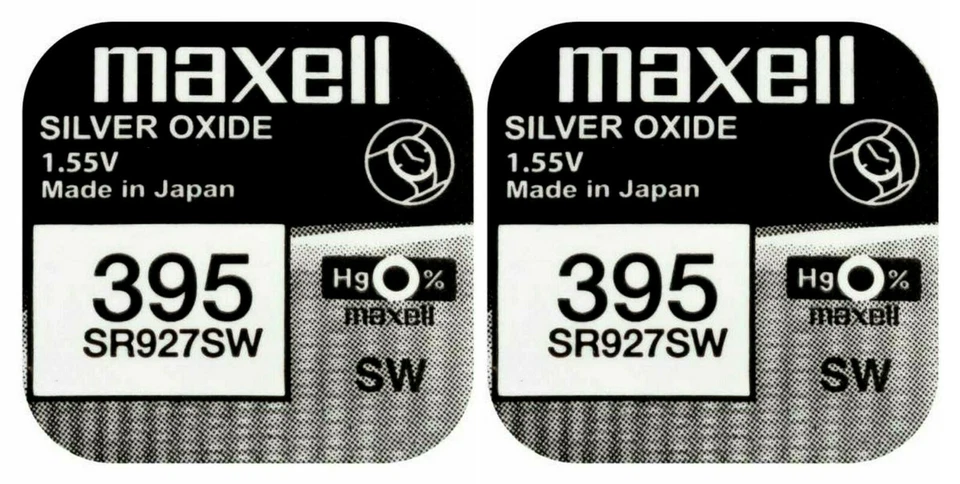 2 x Maxell 395 Pila Batteria Orologio Mercury Free Silver Oxide SR927SW 1.55V