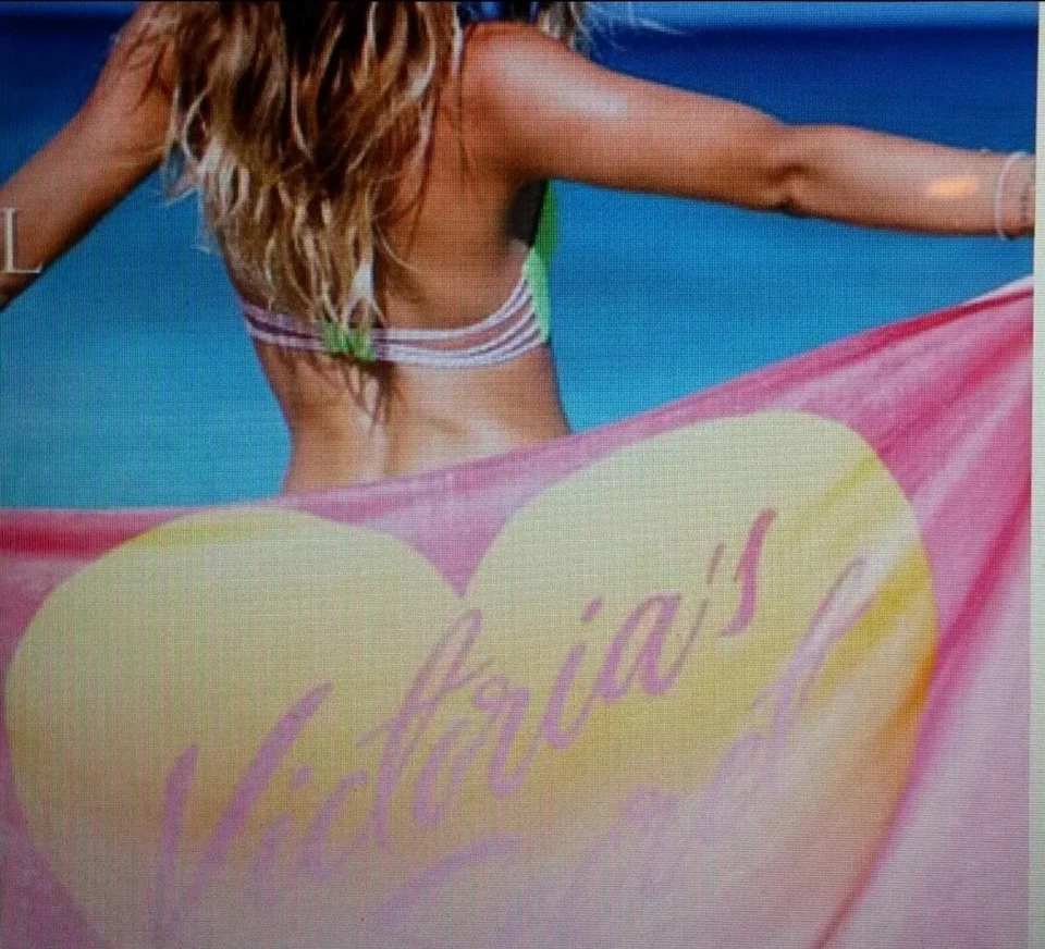 Victoria Secret Limited Edition Vintage Beach Towel Heart Logo Pink Yellow 60x30 - Image 3 of 4