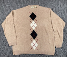 VTG Argyle Pattern Lambs Wool Sweater Adult Large Beige Lightweight Knit Preppy