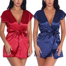 Women Satin Kimono Robe Lingerie Bathrobe Dress Nightwear Sleepwear Underwear US