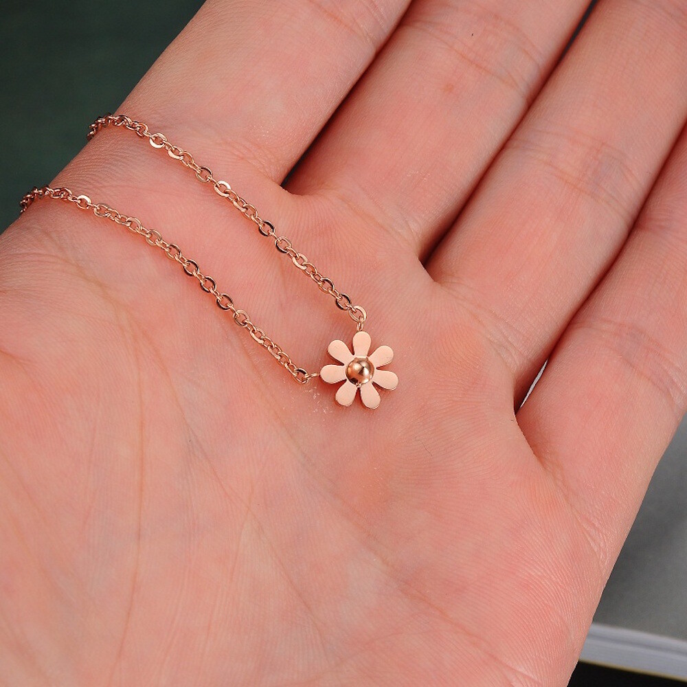 HALSKETTE BLUME ANHÄNGER ROSEGOLD EDELSTAHL SCHMUCK DAMEN KETTE BLÜTE NEU