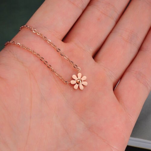HALSKETTE BLUME ANHÄNGER ROSEGOLD EDELSTAHL SCHMUCK DAMEN KETTE BLÜTE NEU - Bild 3 von 5