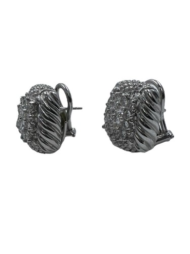 Judith Ripka 18k White Gold Diamond Ribbed Textured Earrings - Picture 2 of 5