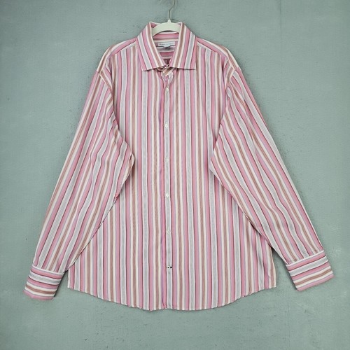 Vintage Banana Republic Dress Shirt Men XL Pink Striped 100% Cotton 90s Y2K Chic - Picture 1 of 9